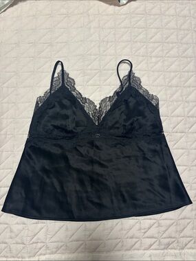 Aritzia Black Satin Lace-Trim Cami